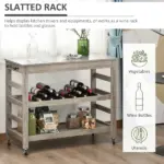 Rolling Kitchen Cart, Gray, with Stainless Steel Countertop, Bottom Shelf, Slotted Middle Shelf, 4 Castor Wheels - Image 5