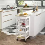 Rolling Kitchen Cart Kitchen Trolley, Mobile Prep Station with Drawer, Shelves, Basket, White - Image 2