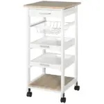 Rolling Kitchen Cart Kitchen Trolley, Mobile Prep Station with Drawer, Shelves, Basket, White - Image 11