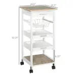 Rolling Kitchen Cart Kitchen Trolley, Mobile Prep Station with Drawer, Shelves, Basket, White - Image 3