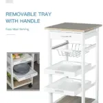 Rolling Kitchen Cart Kitchen Trolley, Mobile Prep Station with Drawer, Shelves, Basket, White - Image 4