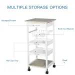 Rolling Kitchen Cart Kitchen Trolley, Mobile Prep Station with Drawer, Shelves, Basket, White - Image 7