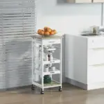 Rolling Kitchen Cart Kitchen Trolley, Mobile Prep Station with Drawer, Shelves, Basket, White - Image 10