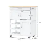 Rolling Kitchen Cart, White, Island with Storage Drawer, 9-Bottle Wine Rack, Door Cabinets, Wooden Countertop - Image 3