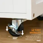 Rolling Kitchen Cart, White, Island with Storage Drawer, 9-Bottle Wine Rack, Door Cabinets, Wooden Countertop - Image 5