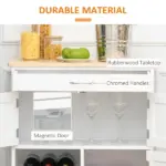 Rolling Kitchen Cart, White, Island with Storage Drawer, 9-Bottle Wine Rack, Door Cabinets, Wooden Countertop - Image 6