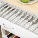 Rolling Kitchen Cart, White, Island with Storage Drawer, 9-Bottle Wine Rack, Door Cabinets, Wooden Countertop - Image 7