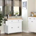 HOMCOM Rolling Kitchen Cart, White, Wood Top, Spice/Towel Rack, Storage Drawers, Movable Dining Room Trolley - Image 2