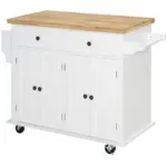 HOMCOM Rolling Kitchen Cart, White, Wood Top, Spice/Towel Rack, Storage Drawers, Movable Dining Room Trolley - Image 11