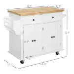 HOMCOM Rolling Kitchen Cart, White, Wood Top, Spice/Towel Rack, Storage Drawers, Movable Dining Room Trolley - Image 3