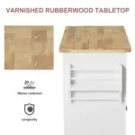 HOMCOM Rolling Kitchen Cart, White, Wood Top, Spice/Towel Rack, Storage Drawers, Movable Dining Room Trolley - Image 4