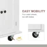 HOMCOM Rolling Kitchen Cart, White, Wood Top, Spice/Towel Rack, Storage Drawers, Movable Dining Room Trolley - Image 7