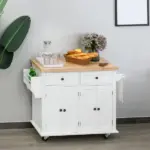 HOMCOM Rolling Kitchen Cart, White, Wood Top, Spice/Towel Rack, Storage Drawers, Movable Dining Room Trolley - Image 10