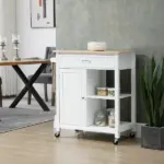 HOMCOM Rolling Kitchen Island, White, with Open Shelf and Storage Drawer - Image 2