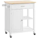 HOMCOM Rolling Kitchen Island, White, with Open Shelf and Storage Drawer