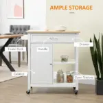 HOMCOM Rolling Kitchen Island, White, with Open Shelf and Storage Drawer - Image 4
