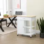 HOMCOM Rolling Kitchen Island, White, with Open Shelf and Storage Drawer - Image 10