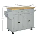 HOMCOM Rolling Kitchen Island with Rubber Wood Top, Spice/Towel Rack, Storage Drawers, Mobile Cart for Dining Room, Gray - Image 3