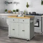 HOMCOM Rolling Kitchen Island with Rubber Wood Top, Spice/Towel Rack, Storage Drawers, Mobile Cart for Dining Room, Gray - Image 10