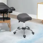 HOMCOM Rolling Saddle Stool Ergonomic PU Leather Height Adjustable Hydraulic Spa Chair Grey - Image 2