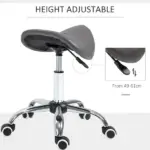 HOMCOM Rolling Saddle Stool Ergonomic PU Leather Height Adjustable Hydraulic Spa Chair Grey - Image 4