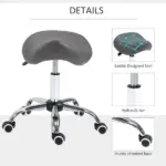 HOMCOM Rolling Saddle Stool Ergonomic PU Leather Height Adjustable Hydraulic Spa Chair Grey - Image 6