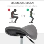 HOMCOM Rolling Saddle Stool Ergonomic PU Leather Height Adjustable Hydraulic Spa Chair Grey - Image 7