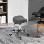 HOMCOM Rolling Saddle Stool Ergonomic PU Leather Height Adjustable Hydraulic Spa Chair Grey - Image 10
