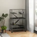 50.5 Inch Rolling Small Animal Cage with Hammock, Platforms and 4 Doors, Gray - Image 2