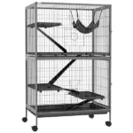 50.5 Inch Rolling Small Animal Cage with Hammock, Platforms and 4 Doors, Gray - Image 15