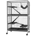 50.5 Inch Rolling Small Animal Cage with Hammock, Platforms and 4 Doors, Gray