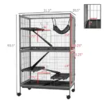 50.5 Inch Rolling Small Animal Cage with Hammock, Platforms and 4 Doors, Gray - Image 3