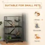 50.5 Inch Rolling Small Animal Cage with Hammock, Platforms and 4 Doors, Gray - Image 4
