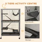 50.5 Inch Rolling Small Animal Cage with Hammock, Platforms and 4 Doors, Gray - Image 6