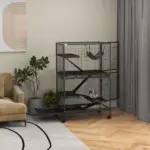 50.5 Inch Rolling Small Animal Cage with Hammock, Platforms and 4 Doors, Gray - Image 8