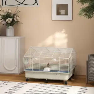 rolling small animal cage with water bottle hay feeder food dish for rabbits hedgehogs guinea pigs 35 x 35 x 25 1