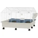 Rolling Small Animal Cage with Water Bottle, Hay Feeder, Food Dish for Rabbits, Hedgehogs, Guinea Pigs, 35" x 35" x 25"