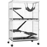 5-Tier Rolling Small Pet Cage with Hammock and 4 Access Doors White and Black - Image 11
