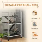 5-Tier Rolling Small Pet Cage with Hammock and 4 Access Doors White and Black - Image 4
