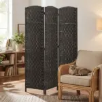 Room Divider, 3 Panel Folding Privacy Screen, 70.9" Tall Portable Weave Partition Wall Divider for Bedroom, Coffee - Image 2