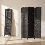 Room Divider, 3 Panel Folding Privacy Screen, 70.9" Tall Portable Weave Partition Wall Divider for Bedroom, Coffee - Image 3