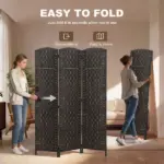 Room Divider, 3 Panel Folding Privacy Screen, 70.9" Tall Portable Weave Partition Wall Divider for Bedroom, Coffee - Image 4