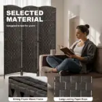 Room Divider, 3 Panel Folding Privacy Screen, 70.9" Tall Portable Weave Partition Wall Divider for Bedroom, Coffee - Image 6