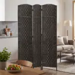 Room Divider, 3 Panel Folding Privacy Screen, 70.9" Tall Portable Weave Partition Wall Divider for Bedroom, Coffee - Image 7