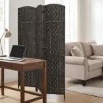 Room Divider, 3 Panel Folding Privacy Screen, 70.9" Tall Portable Weave Partition Wall Divider for Bedroom, Coffee - Image 8