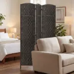 Room Divider, 3 Panel Folding Privacy Screen, 70.9" Tall Portable Weave Partition Wall Divider for Bedroom, Coffee - Image 9