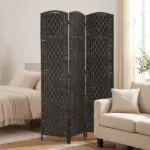 Room Divider, 3 Panel Folding Privacy Screen, 70.9" Tall Portable Weave Partition Wall Divider for Bedroom, Coffee - Image 10