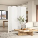 HOMCOM Room Divider, 4 Panel Folding Privacy Screen, 6 Ft Tall Portable Weave Partition Wall Divider for Bedroom, White - Image 2