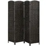 HOMCOM Room Divider, 4 Panel Folding Privacy Screen, 70.9" Tall Portable Weave Partition Wall Divider for Bedroom, Coffee