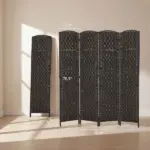 HOMCOM Room Divider, 4 Panel Folding Privacy Screen, 70.9" Tall Portable Weave Partition Wall Divider for Bedroom, Coffee - Image 3